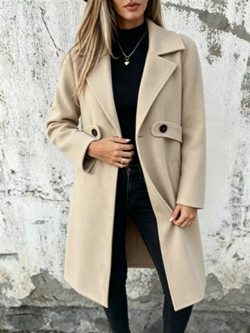 Full Size Lapel Collar Longline Overcoat Plus Size