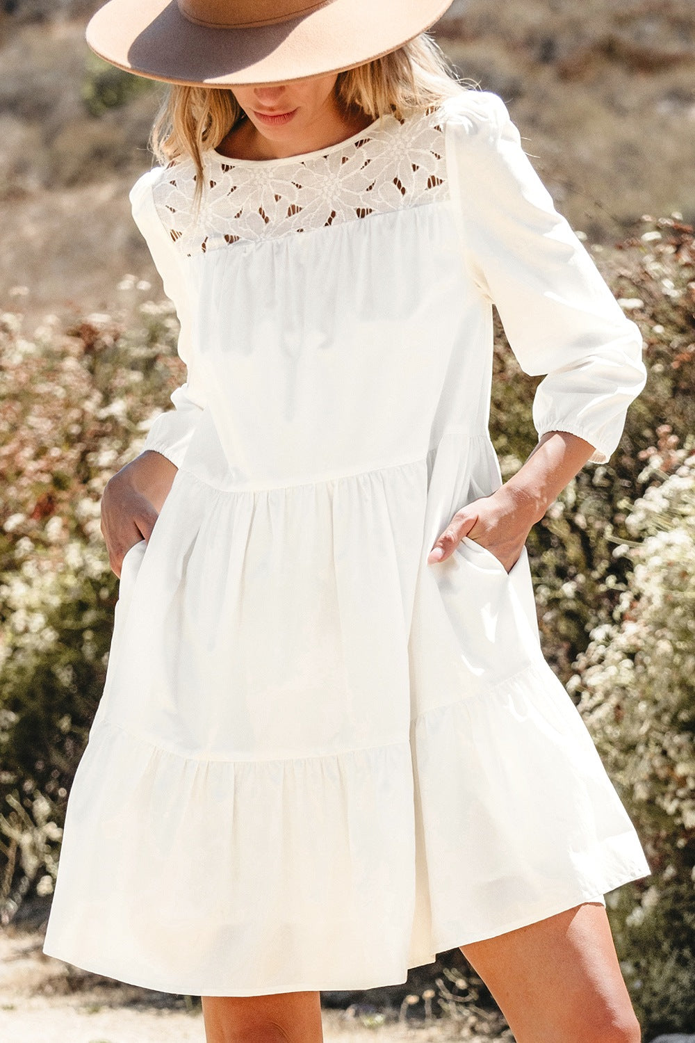 3/4 Sleeve Tiered Mini Dress