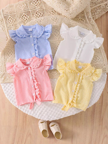 Children's Gingham Ruffle Collar Sleeveless Shirt
