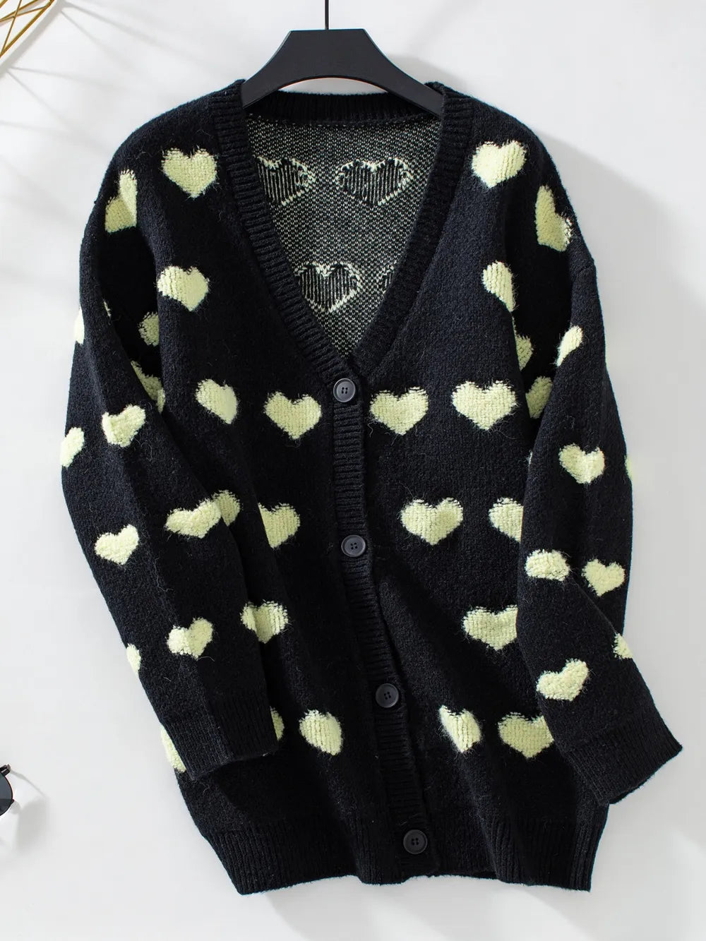 Heart V Neck Button Up Long Sleeve Cardigan
