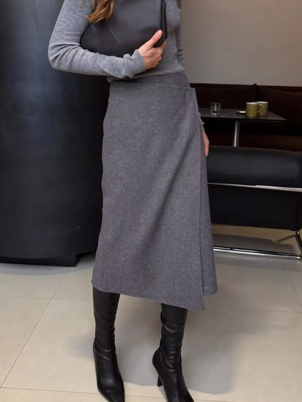 High-Waisted Wrap Midi Skirt