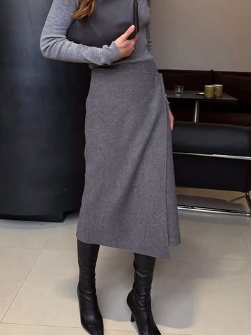 High-Waisted Wrap Midi Skirt