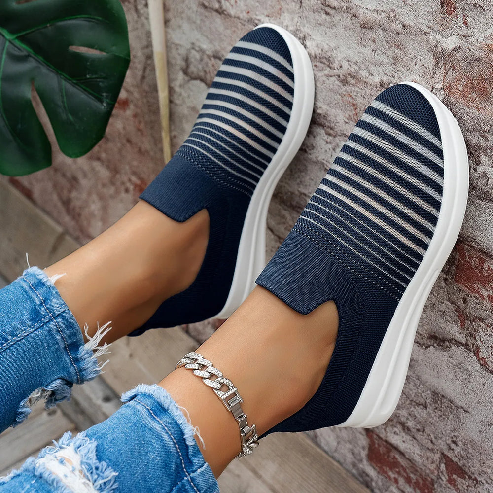 Striped Round Toe Platform Slip Ons