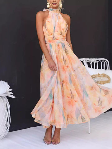 Full Size Halter Neck Floral Print Maxi Dress Plus Size