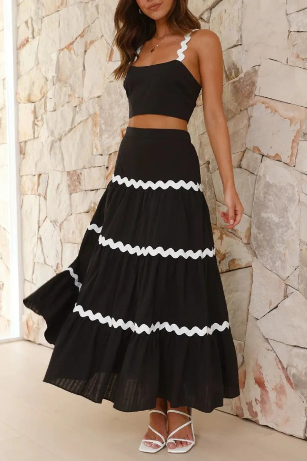 Contrast Trim Cami and Maxi Skirt Set selected from Coordinated Sets for Two Pieces, One Point of View: The Coordinated Set Edit