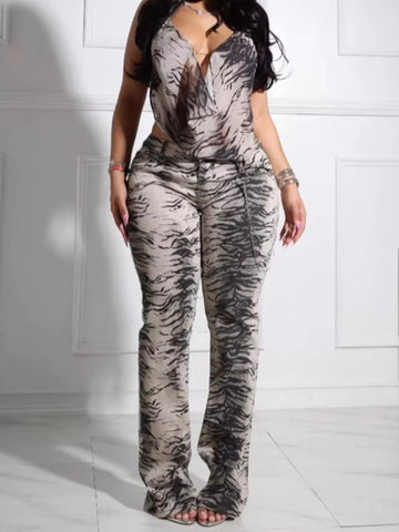 Animal Print Sleeveless Top and Pants Set
