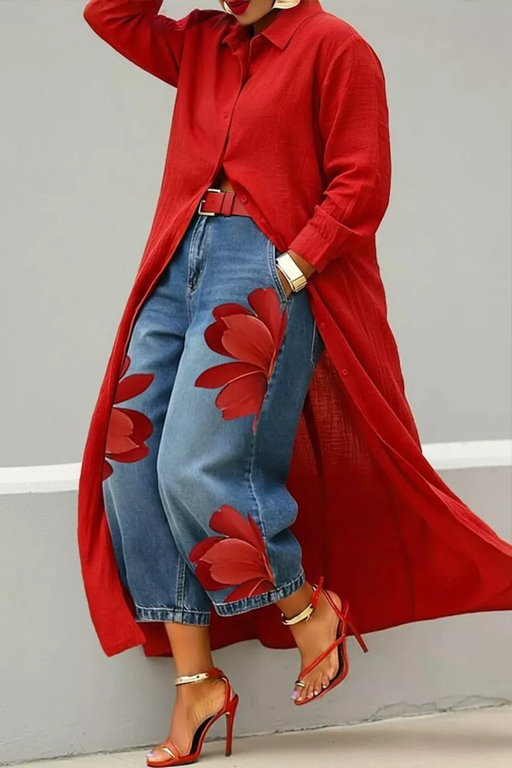 Button Up Long Sleeve Longline Shirt
