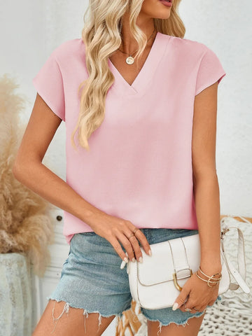 V Neck Cap Sleeve Blouse