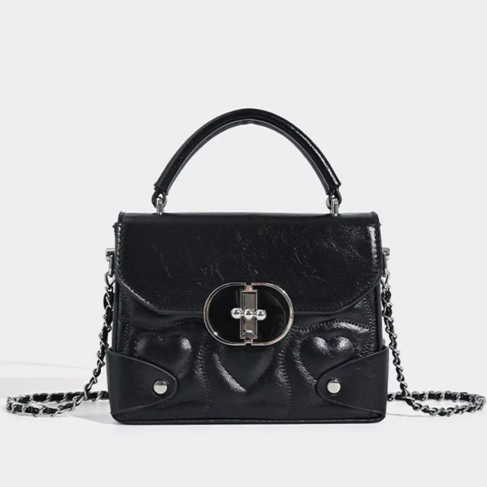 Heart-Embossed Flap Crossbody Bag