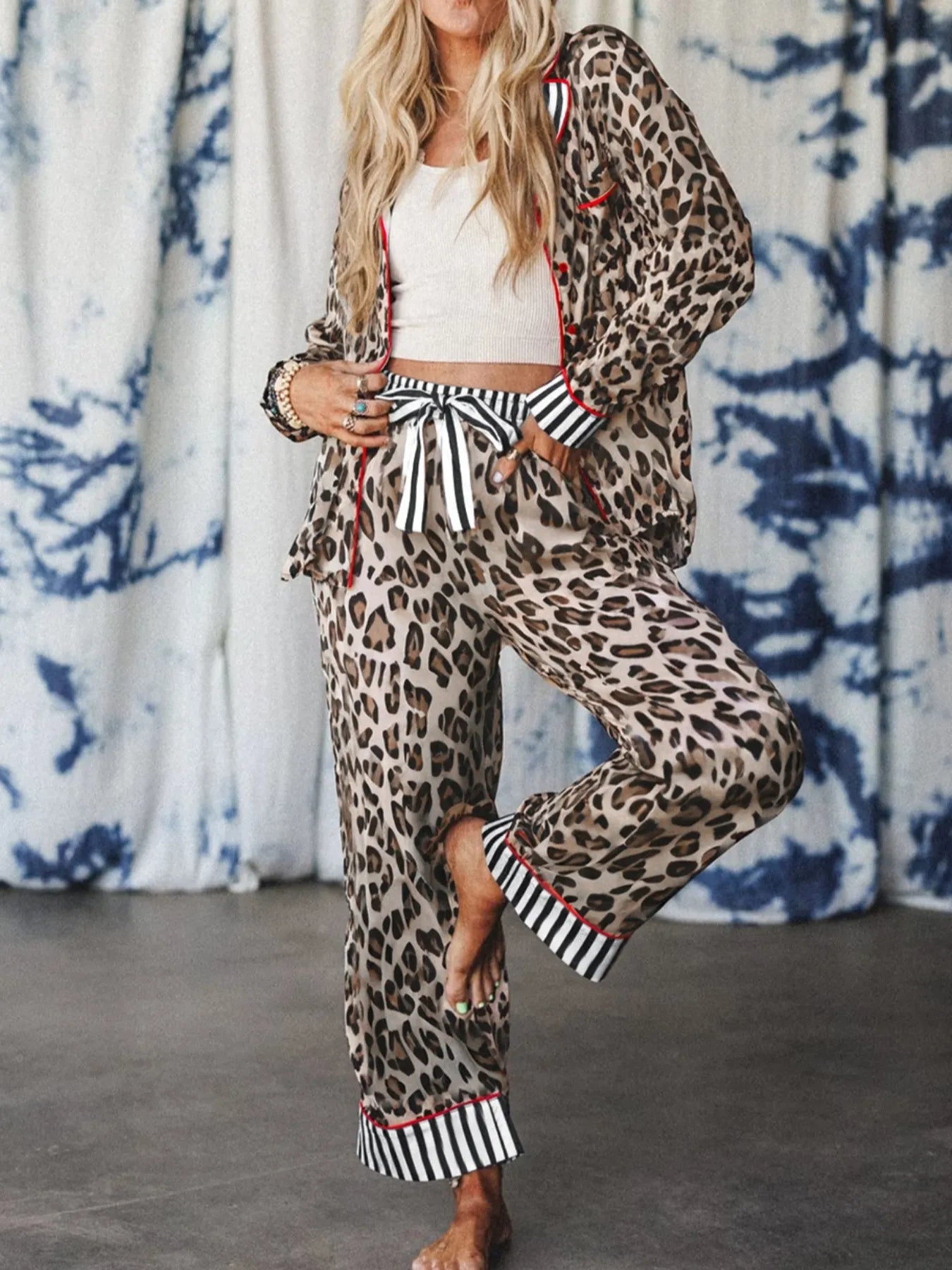 Leopard and Striped Trim Shirt and Pants Set selected from Coordinated Sets for Two Pieces, One Point of View: The Coordinated Set Edit