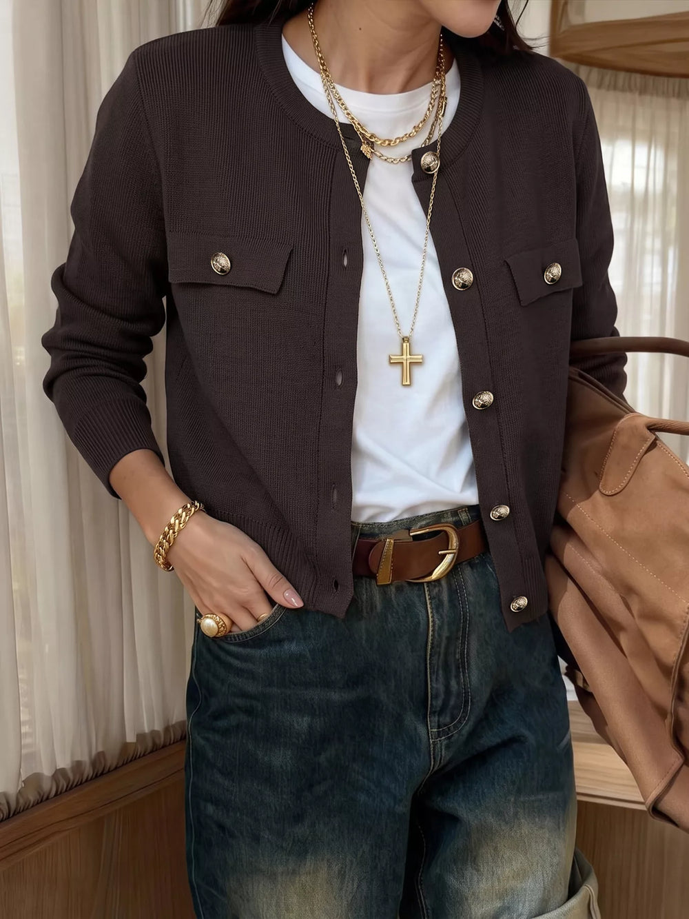 Button Down Long Sleeve Cardigan