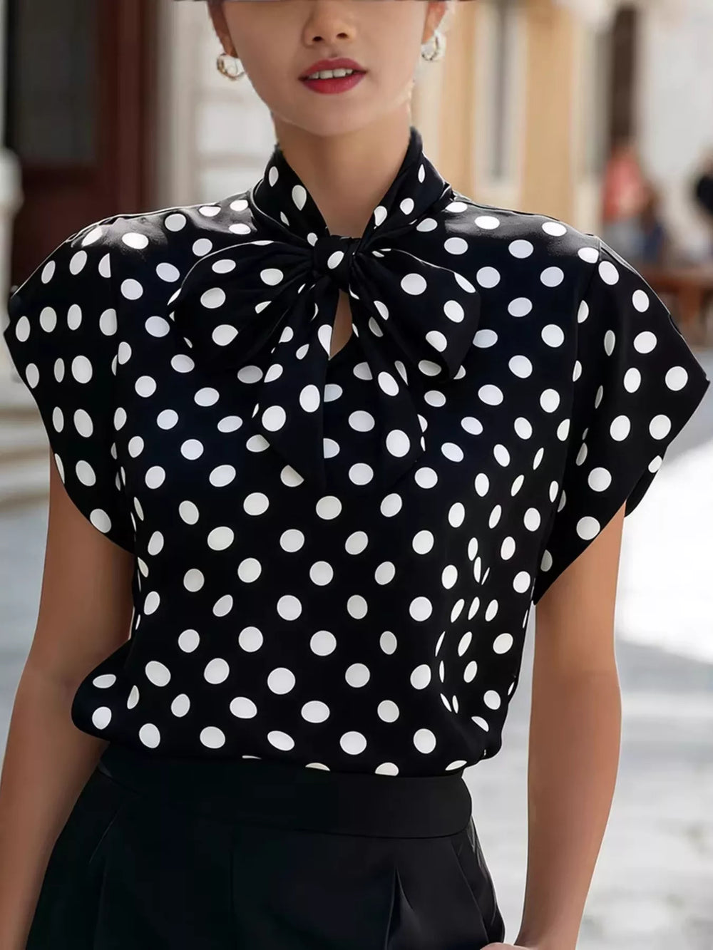 Polka Dot Tie Neck Blouse