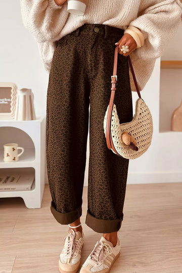 Leopard Print Wide-Leg Jeans