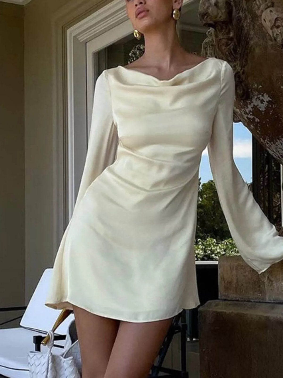 Backless Long-Sleeve Mini Dress