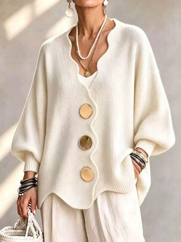 Full Size Scalloped-Edge Oversized Button-Down Cardigan Plus Size