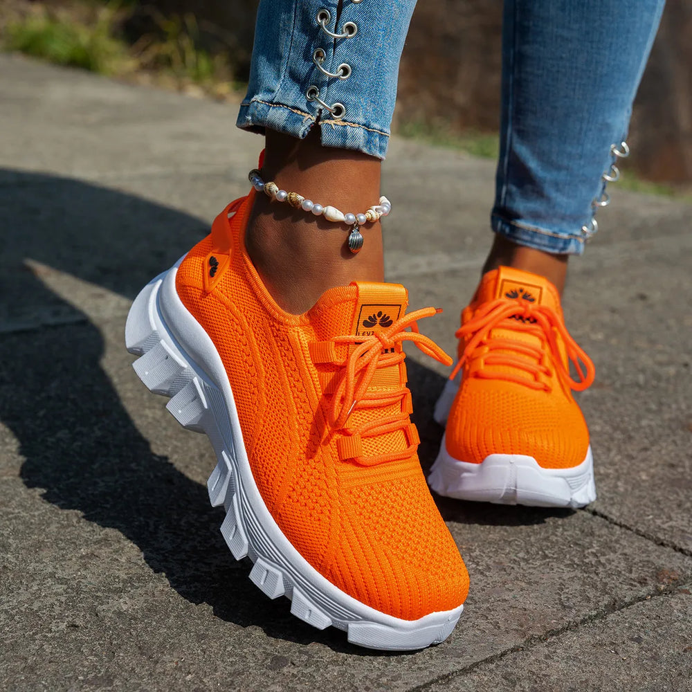 Mesh Lace-Up Platform Athletic Sneakers