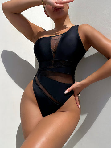 One Shoulder Sleeveless One Piece Swimsuit