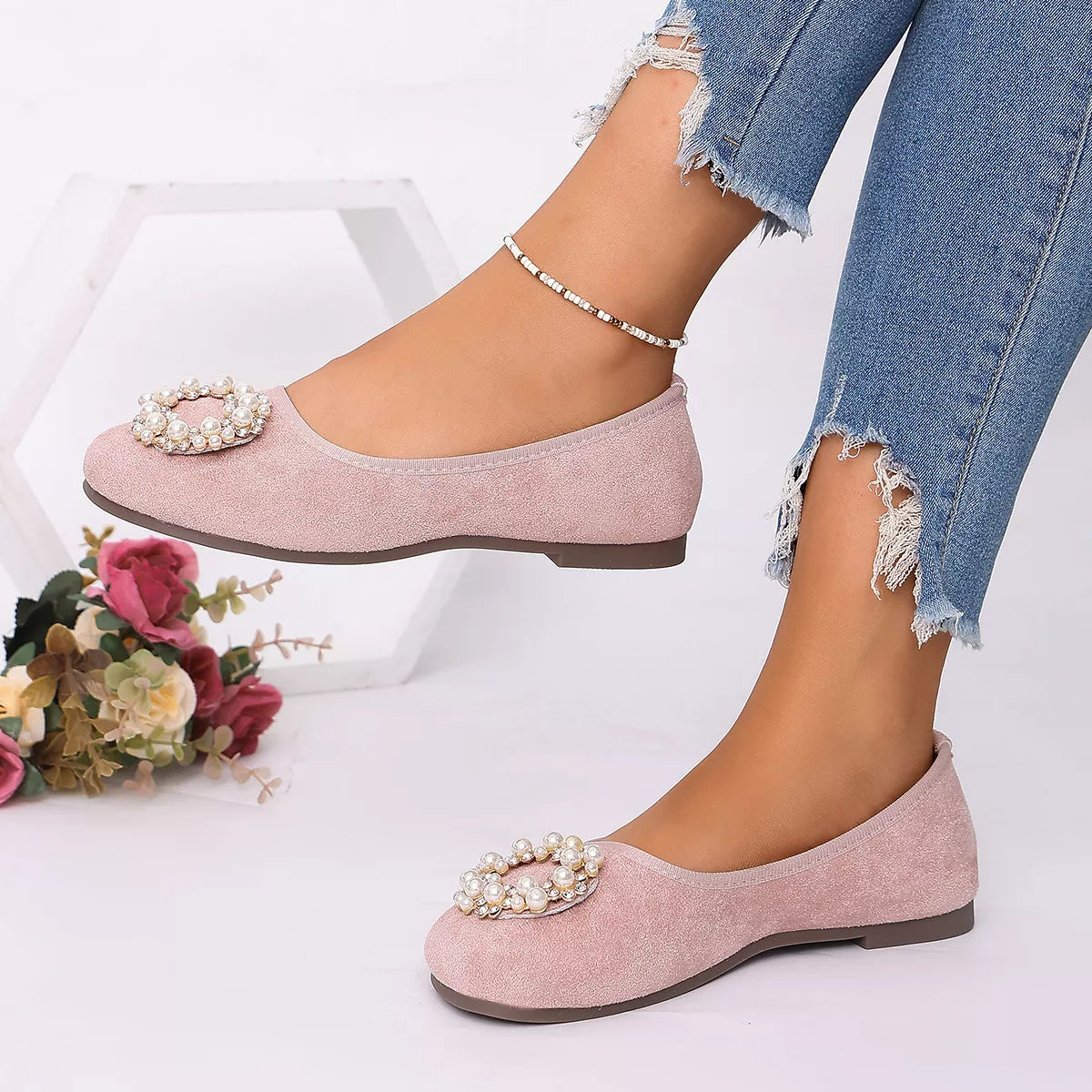 Pearl Embellished Slip-Ons