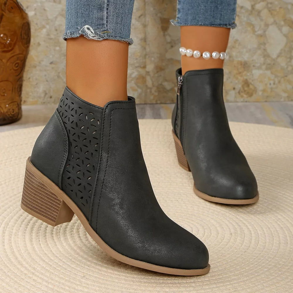 Point Toe Block Heels Boots