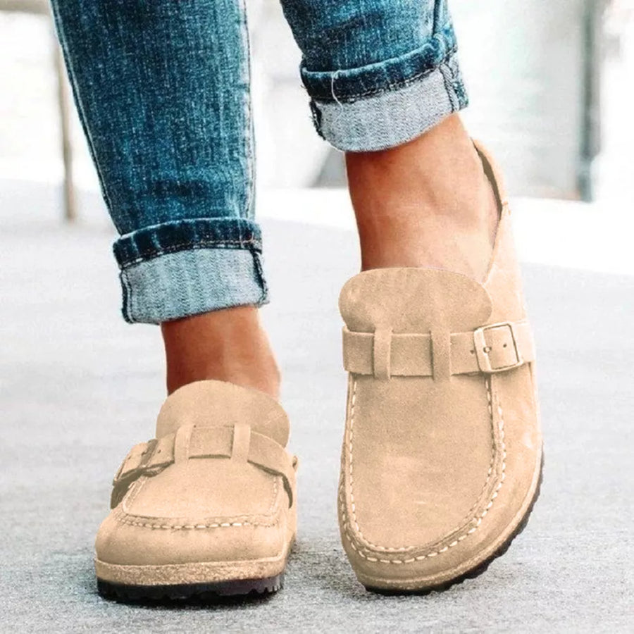 Round-Toe Low-Heel Buckle Loafers
