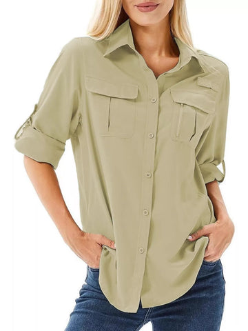Full Size Roll Up Sleeve Button Up Shirt Plus Size