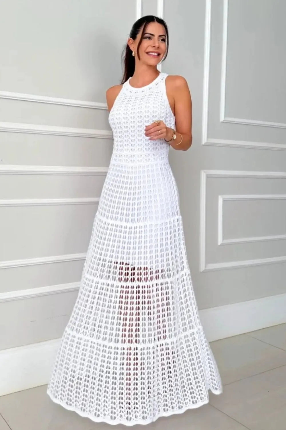 Hollowed Out Sleeveless Maxi Dress