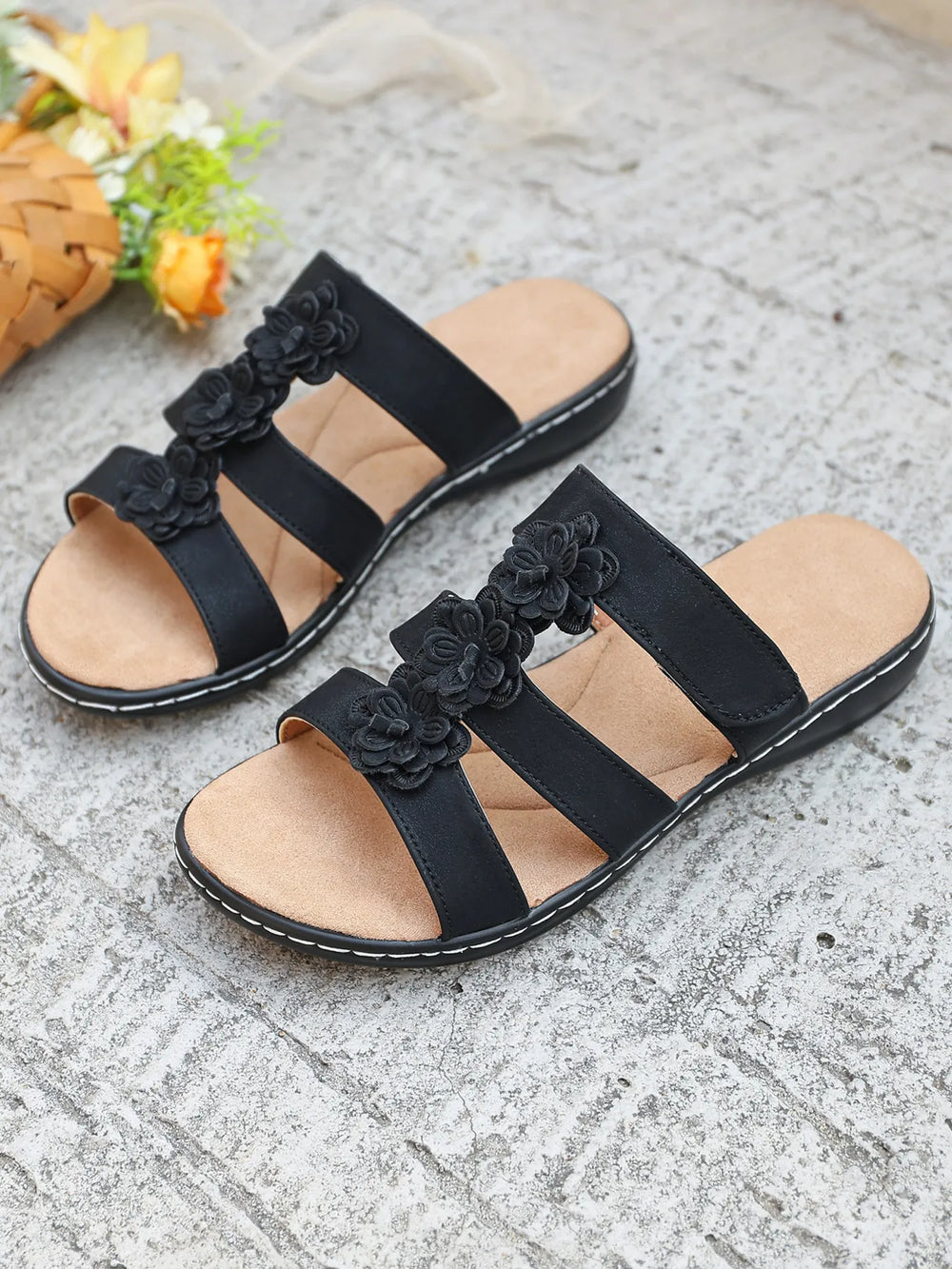 Flower Multi Strap Flat Sandals