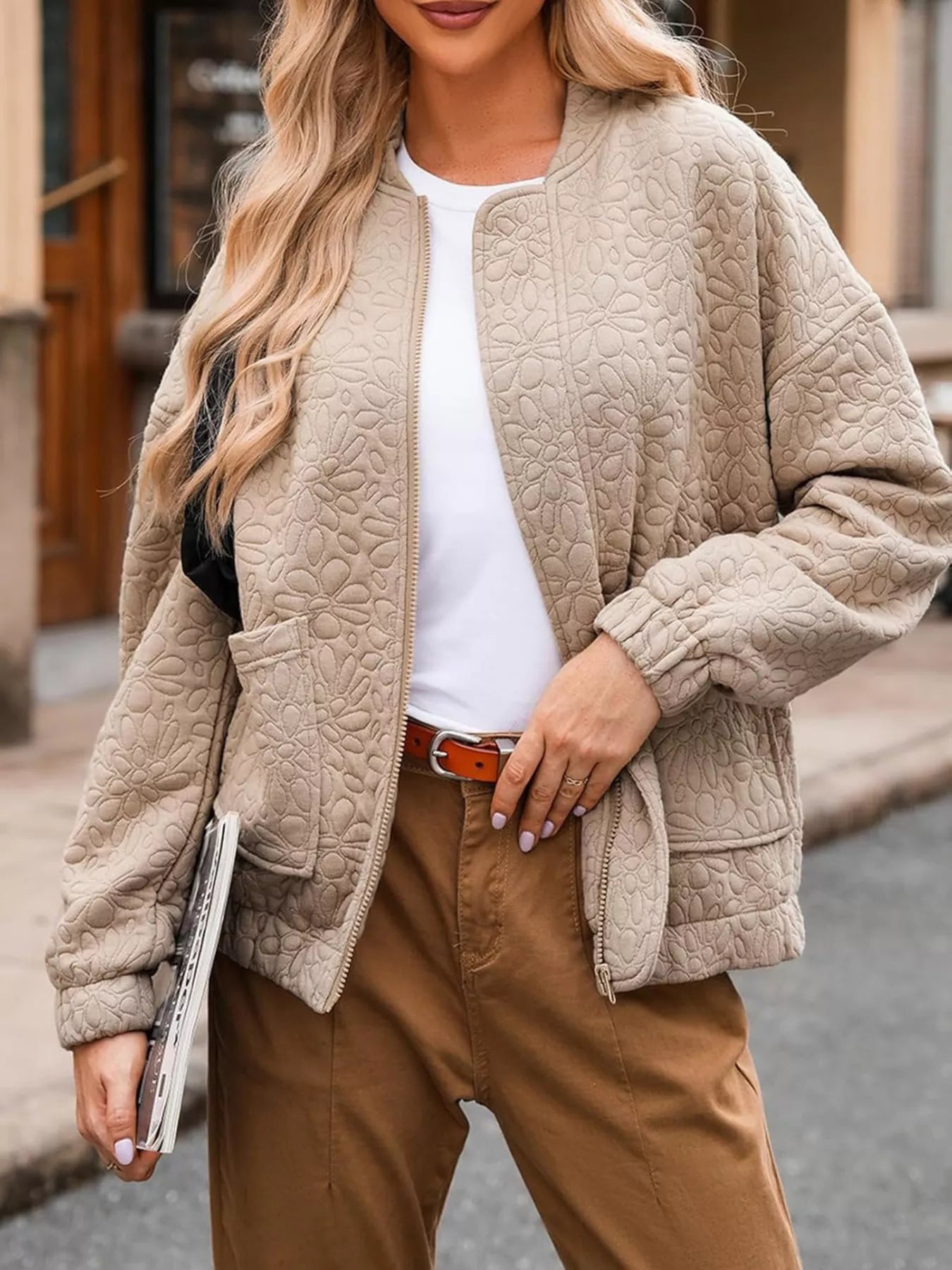 Full Size Floral Quilted Zip Up Jacket Plus Size selected from Statement Outerwear for The Outer Layer: Statement Pieces That Complete the Mood