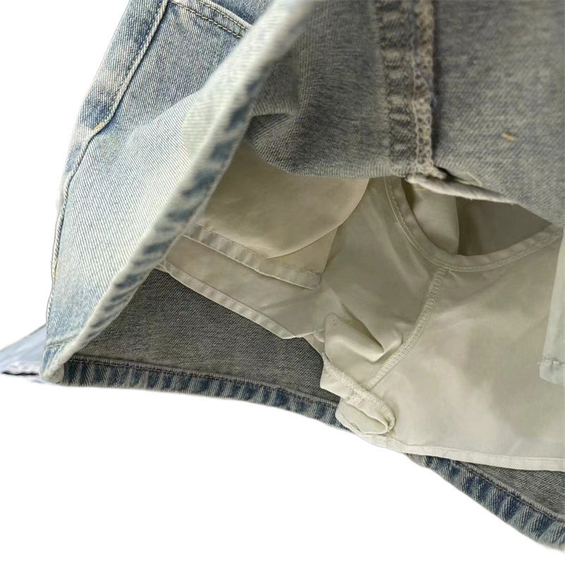 American high street washed denim skirt, skirt design niche, diamond-encrusted letter denim skirt, female hot girl