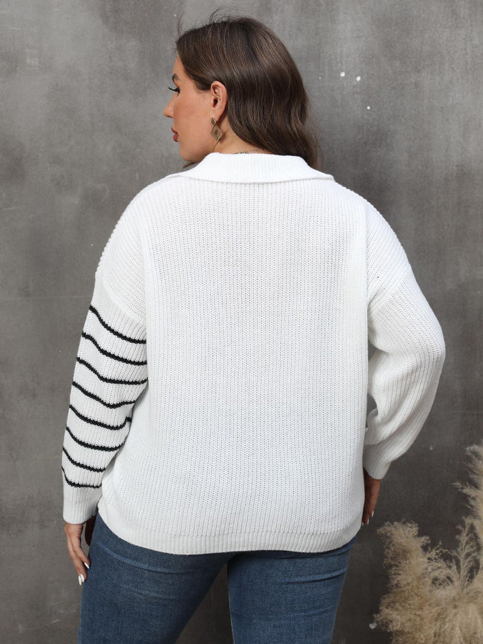 Plus Size Striped V Neck Sweater