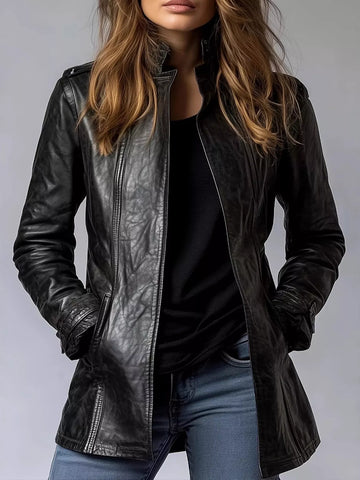 Leather Long Sleeve Moto Jacket