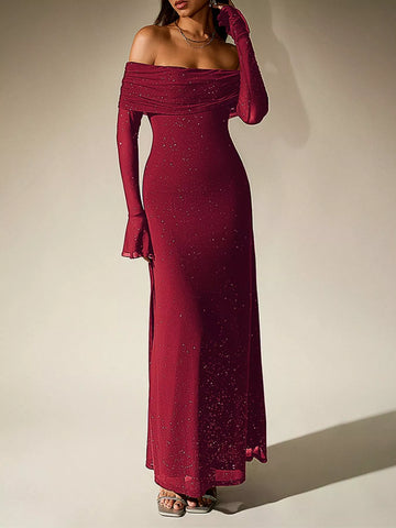 Glitter Off Shoulder Maxi Dress