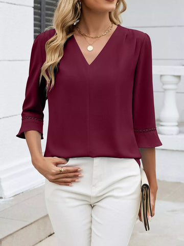 V Neck 3/4 Sleeve Blouse
