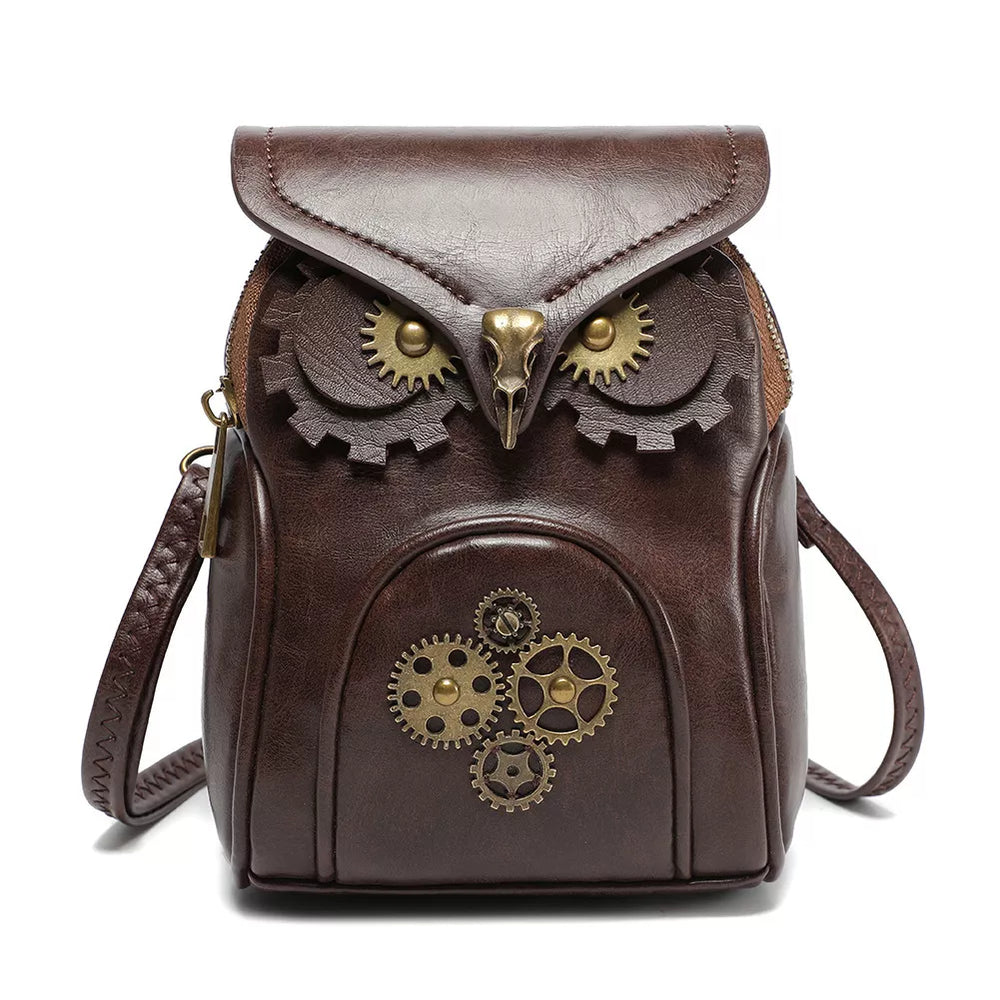 Steampunk Owl Design Crossbody Bag