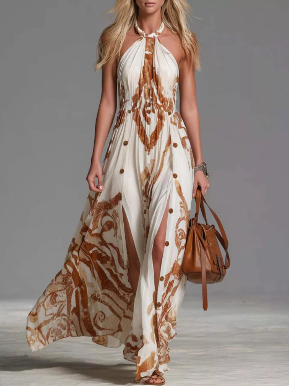Printed Halter Neck Maxi Dress