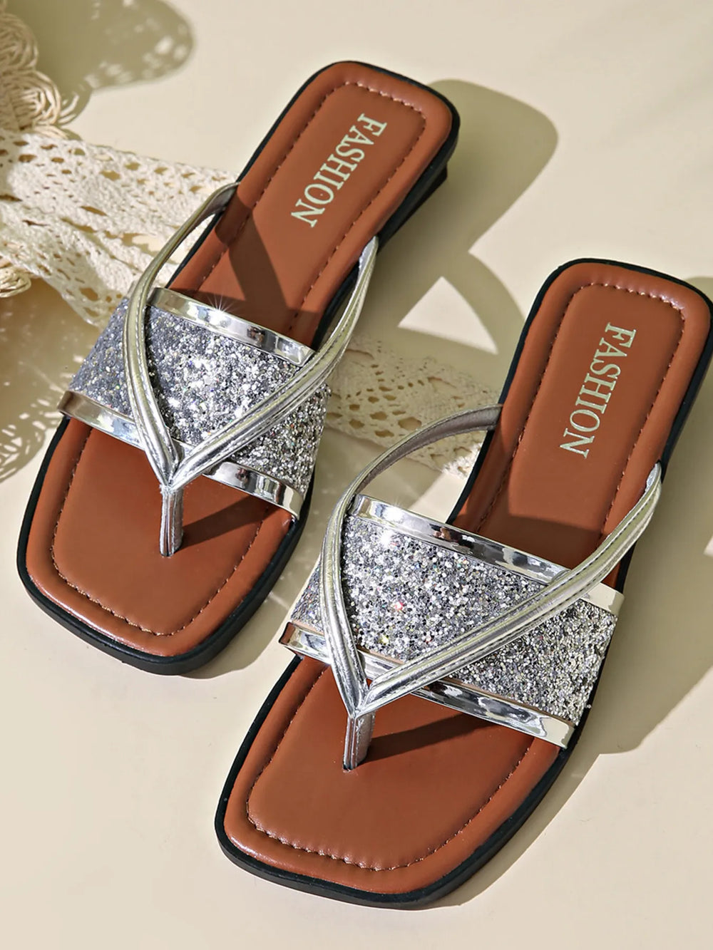 Glitter Cross Strap Sandals