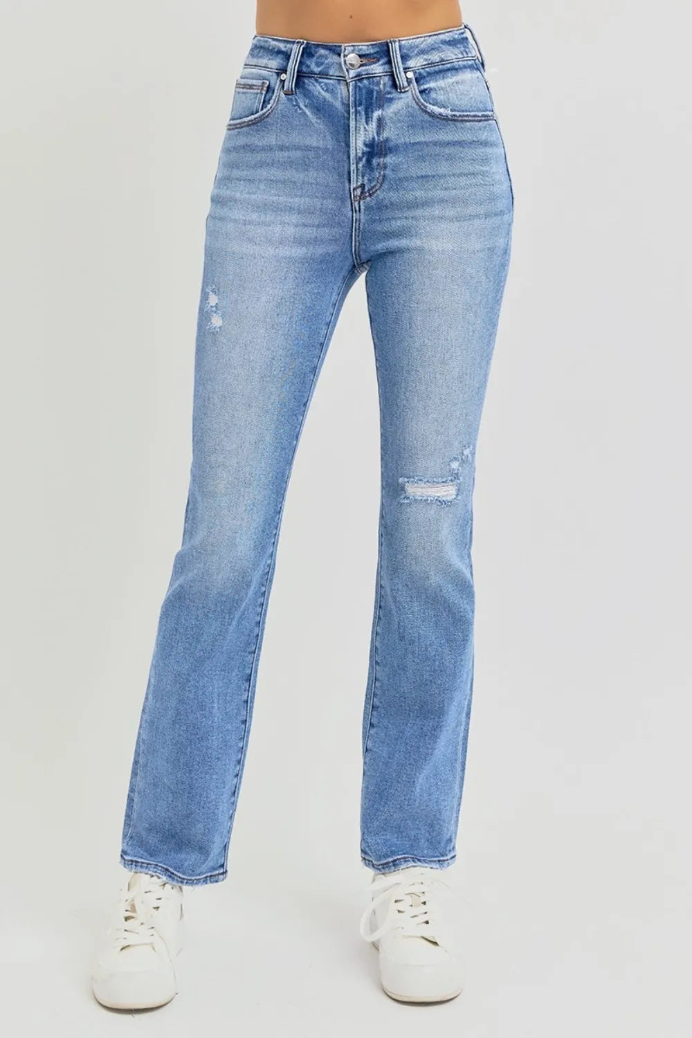 RISEN Full Size Distressed High Rise Ankle Straight Jeans