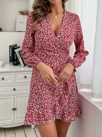 Floral Print Wrap Mini Dress