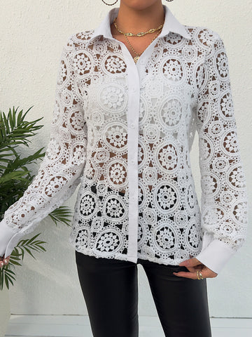 Lace Button Up Long Sleeve Shirt