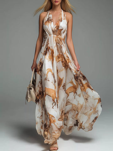 Halter Neck Printed Flowy Maxi Dress