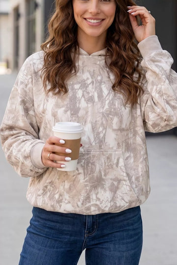 Abstract Print Ribbed Cuffs Hem Long Sleeve Hoodie
