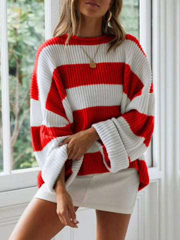 Contrast Striped Round Neck Sweater