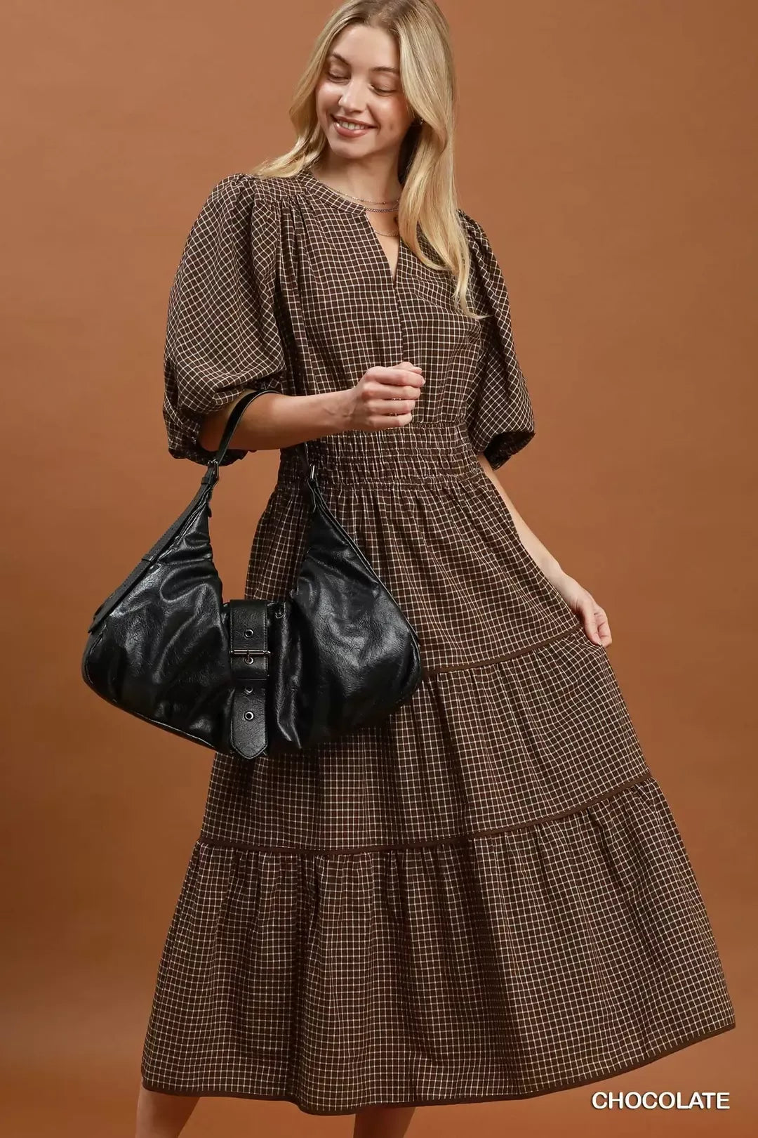 Umgee Paid Smocked Waist Tiered Midi Dress