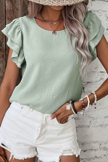 V Neck Ruffled Cap Sleeve Blouse