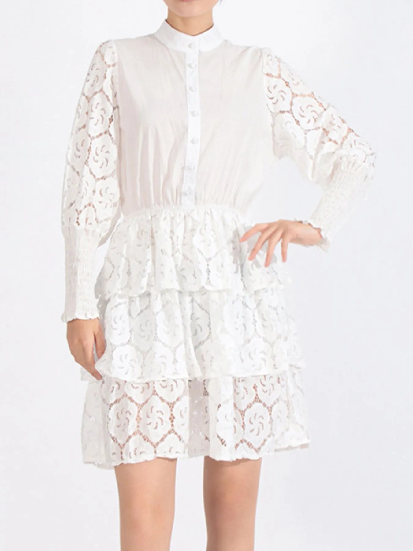 Full Size Lace Layered Long Sleeve Dress Plus Size selected from Dress Desire for Dress Desire: One Piece, Full Presence
