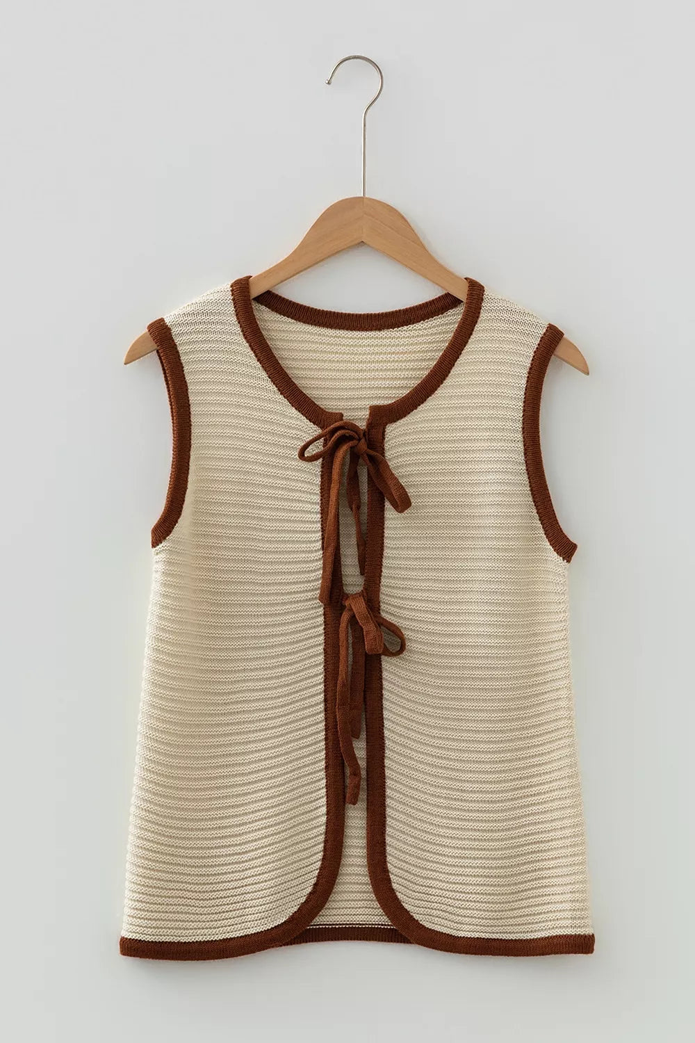 Contrast Trim Tie-Front Sweater Vest