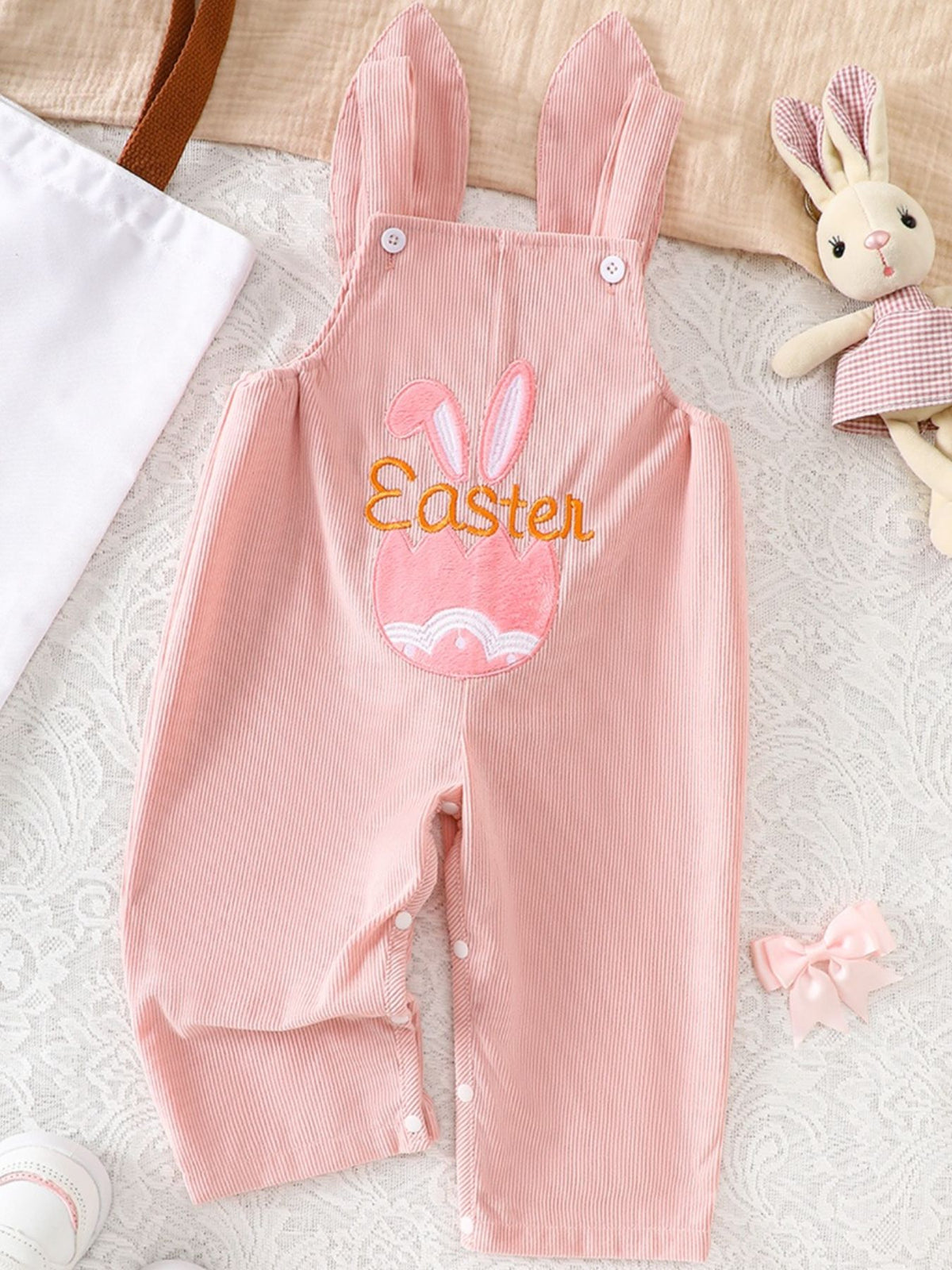 Children's Easter Bunny Embroidered Corduroy Overalls