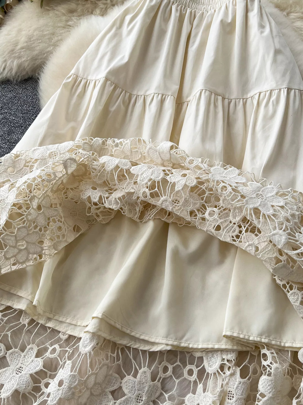 Lace Tiered Elastic Waist Skirt