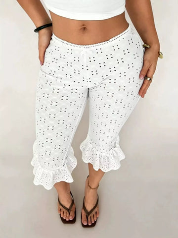 Eyelet Ruffled Cropped Pants