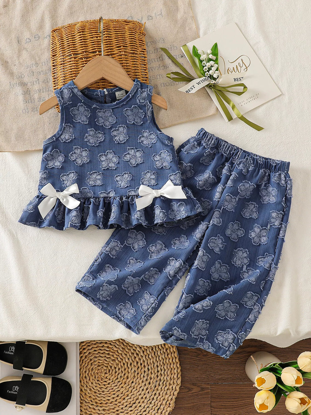 Children's Flower Round Neck Tank and Pants Set